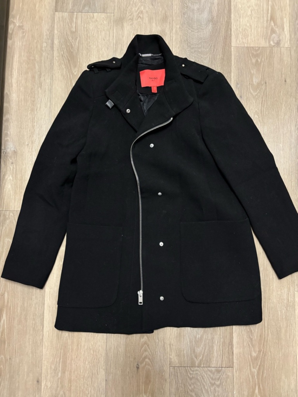 Mango‎ Black Asymmetrical Zip Pea Coat